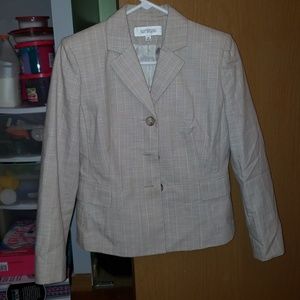 Nude and white pinstripe suit jacket